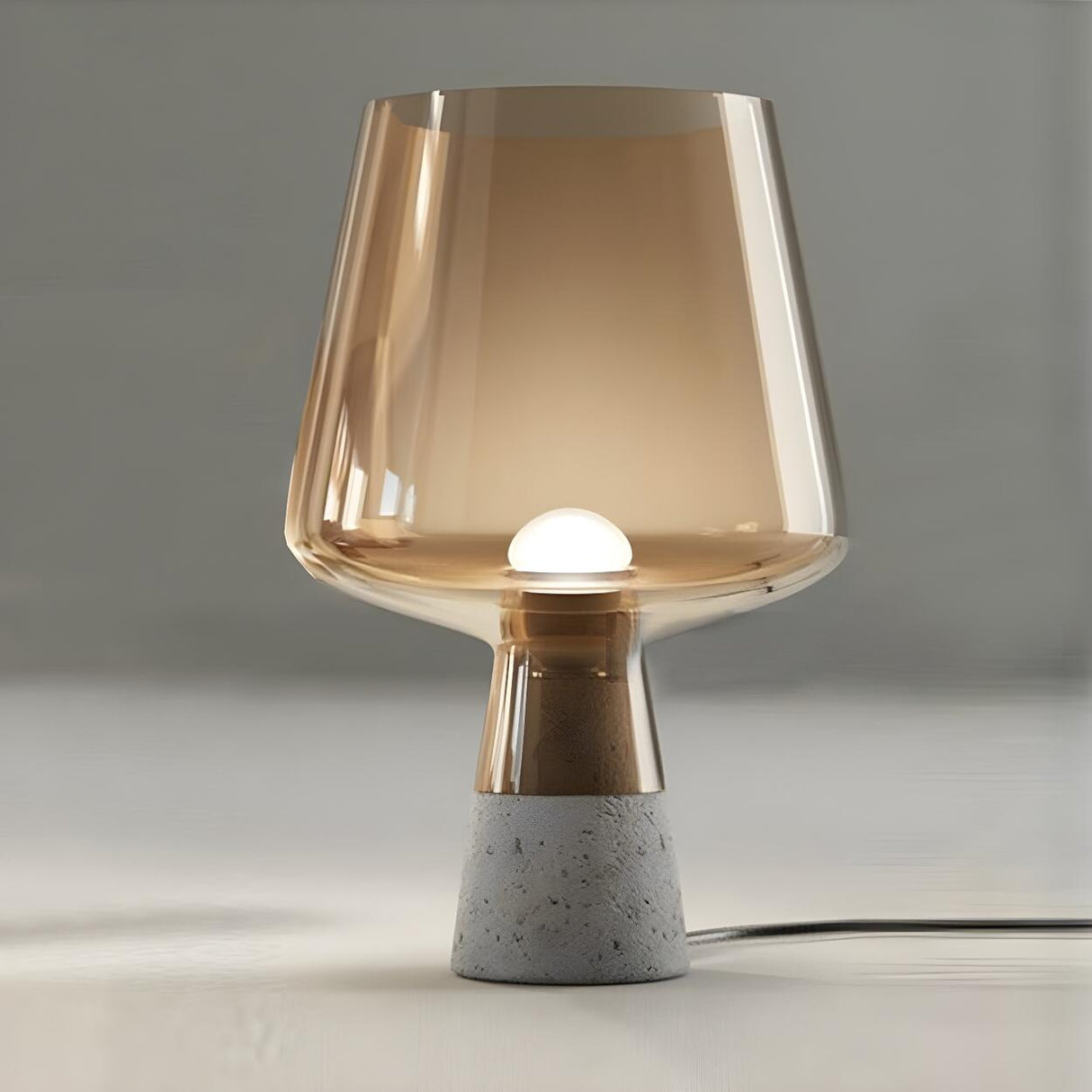 Modern Brown Glass Shade Cup Shade Bedroom Table Lamp Image - 3