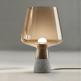 Modern Brown Glass Shade Cup Shade Bedroom Table Lamp Image - 3