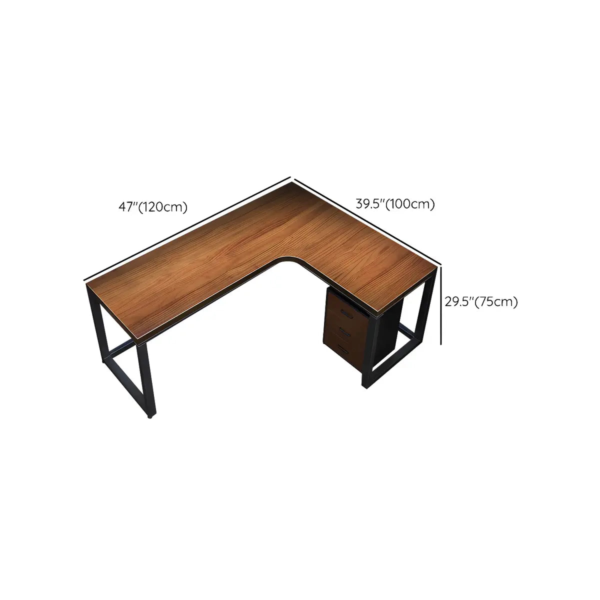 Modern Brown Pine Wood Sledge L-Shape Writing Desk Image - 10