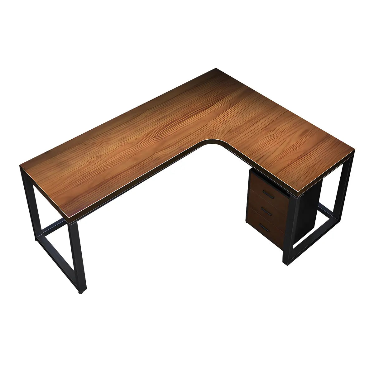 Modern Brown Pine Wood Sledge L-Shape Writing Desk Image - 5