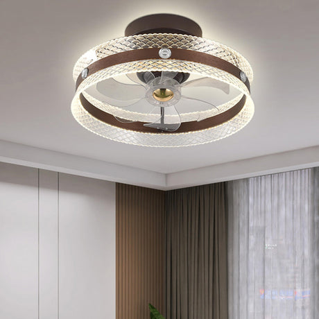 Modern Brown Round Clear Blade LED Ceiling Fan Light Image - 2