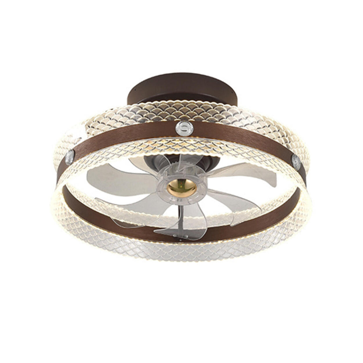 Modern Brown Round Clear Blade LED Ceiling Fan Light Image - 5