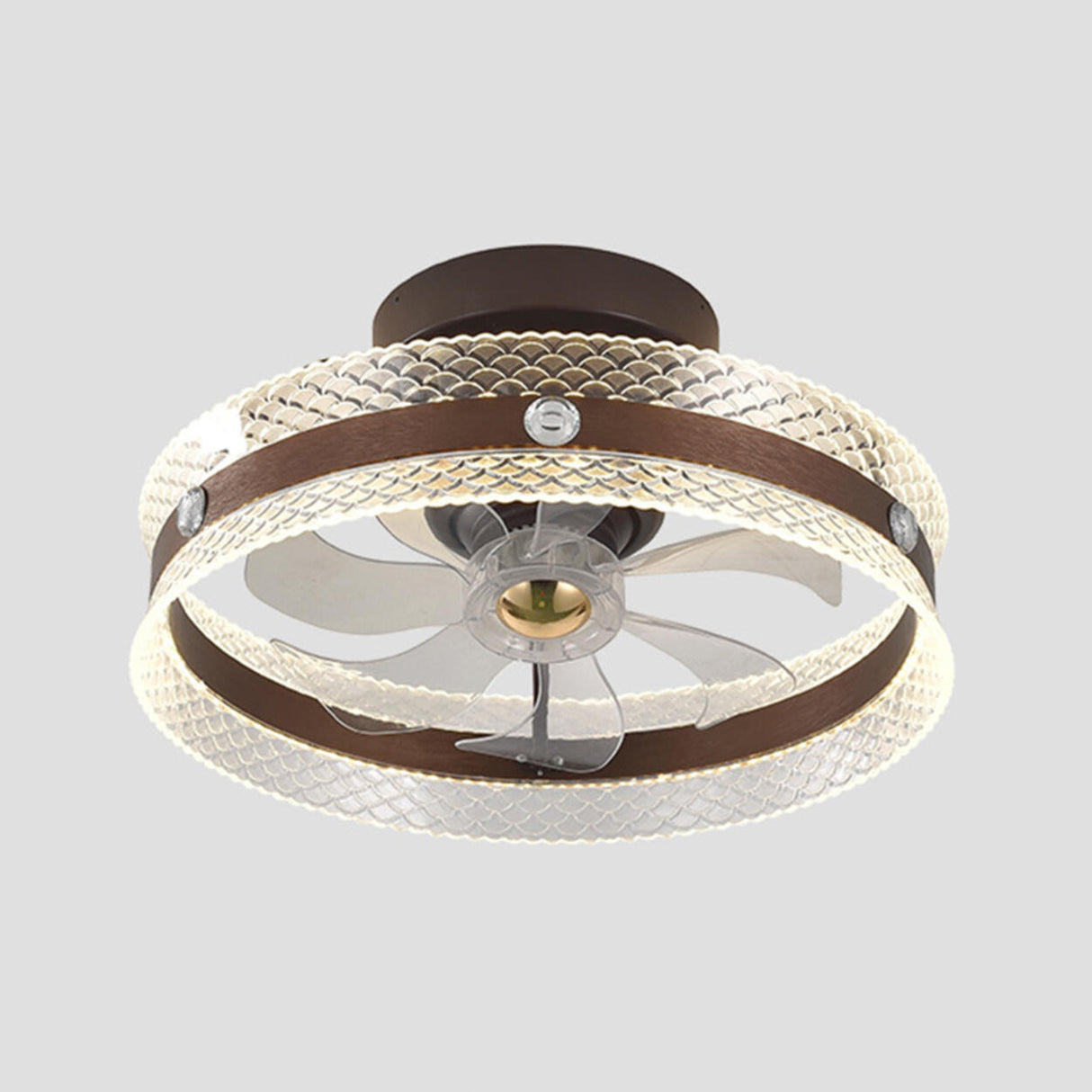 Modern Brown Round Clear Blade LED Ceiling Fan Light Image - 6