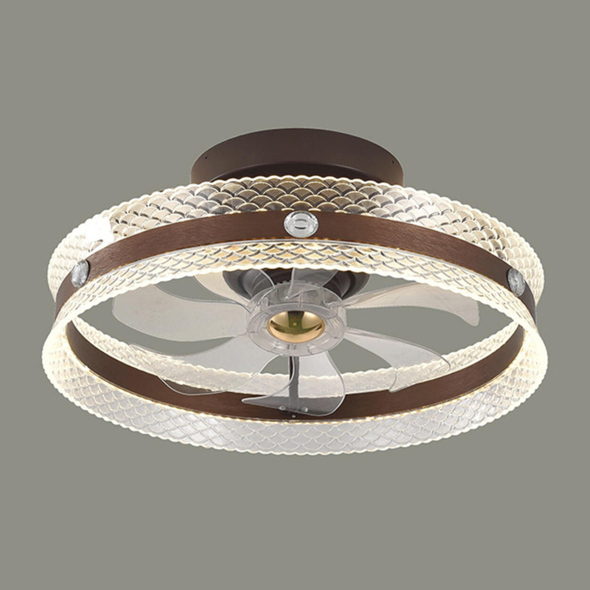 Modern Brown Round Clear Blade LED Ceiling Fan Light Image - 7