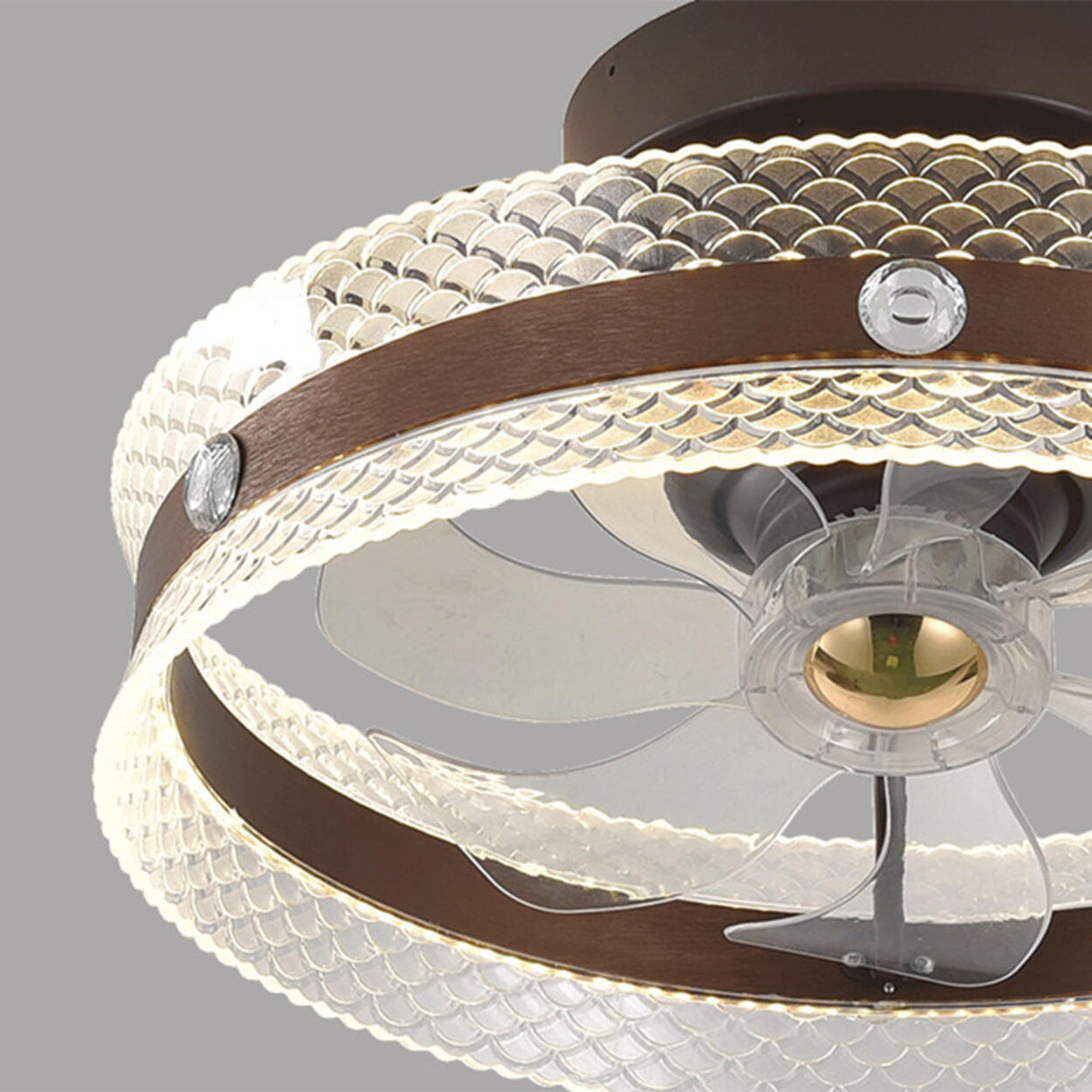 Modern Brown Round Clear Blade LED Ceiling Fan Light Image - 9