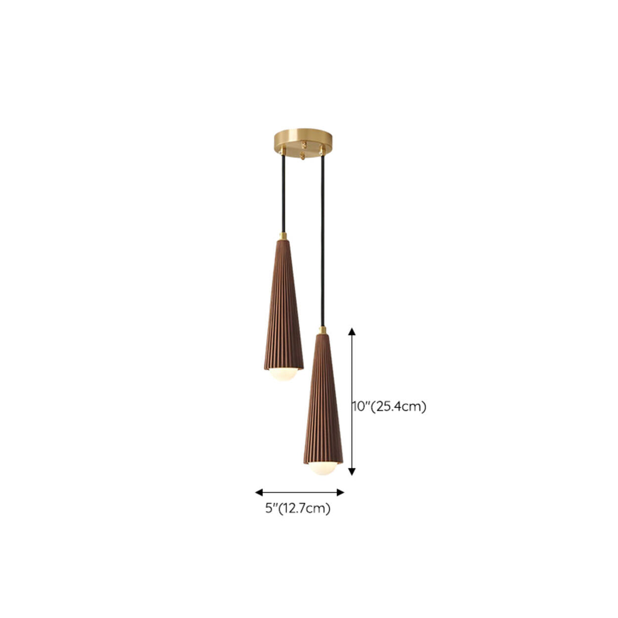 Modern Brown Walnut Pleated Cone Dining Room Pendant Light Image - 10