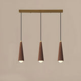 Modern Brown Walnut Pleated Cone Dining Room Pendant Light Image - 5