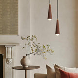 Modern Brown Walnut Pleated Cone Dining Room Pendant Light Image - 6