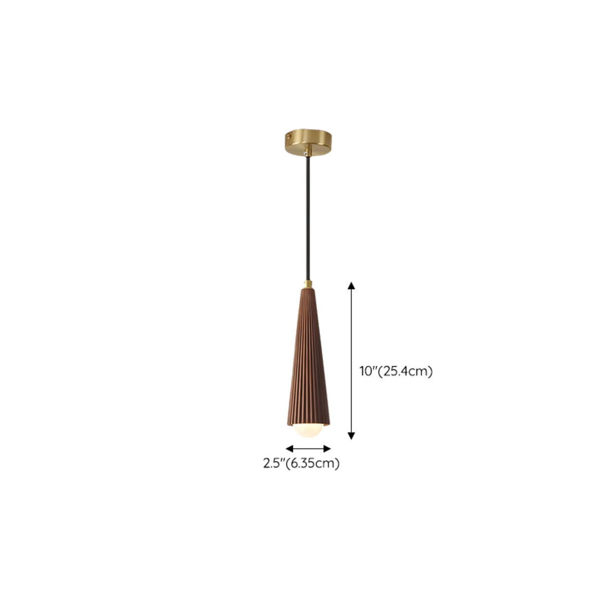 Modern Brown Walnut Pleated Cone Dining Room Pendant Light 