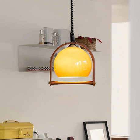 Modern Brown White Glass Dome Pendant Light Adjustable Cord Image - 1