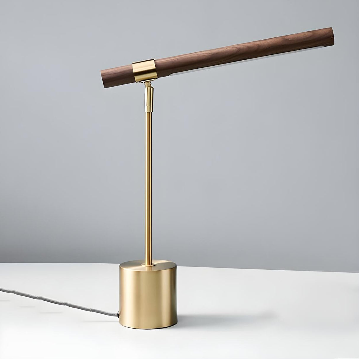 Modern Brown Wooden Linear Shade Gold Metal Table Lamp Image - 6