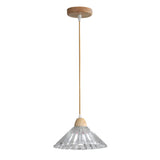 Modern Burlywood Wood Color Clear Glass Cone Pendant Light Image - 10