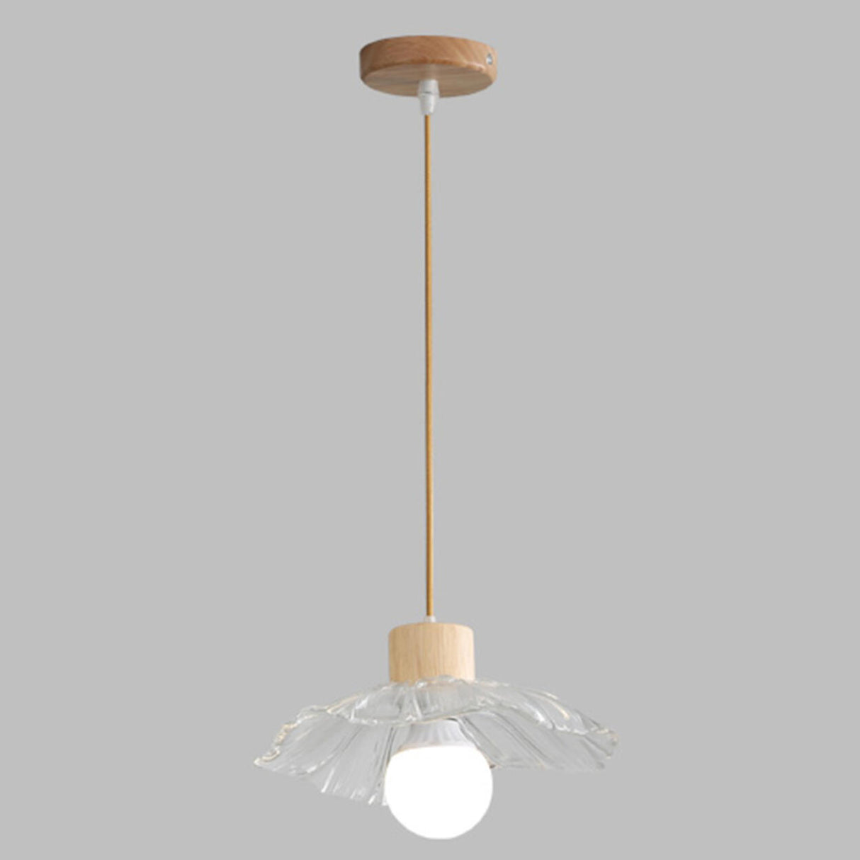 Modern Burlywood Wood Color Clear Glass Cone Pendant Light Image - 13