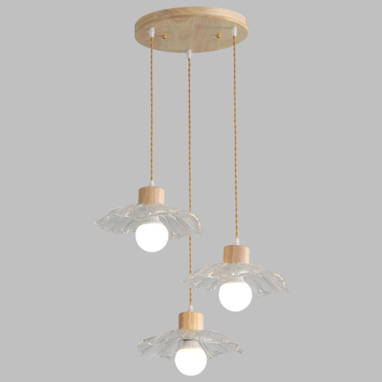 Modern Burlywood Wood Color Clear Glass Cone Pendant Light Image - 15