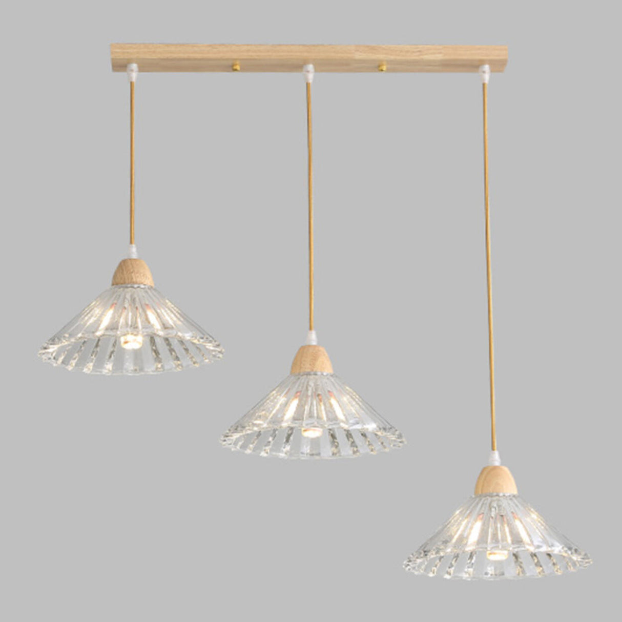 Modern Burlywood Wood Color Clear Glass Cone Pendant Light Image - 18