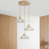 Modern Burlywood Wood Color Clear Glass Cone Pendant Light Image - 19