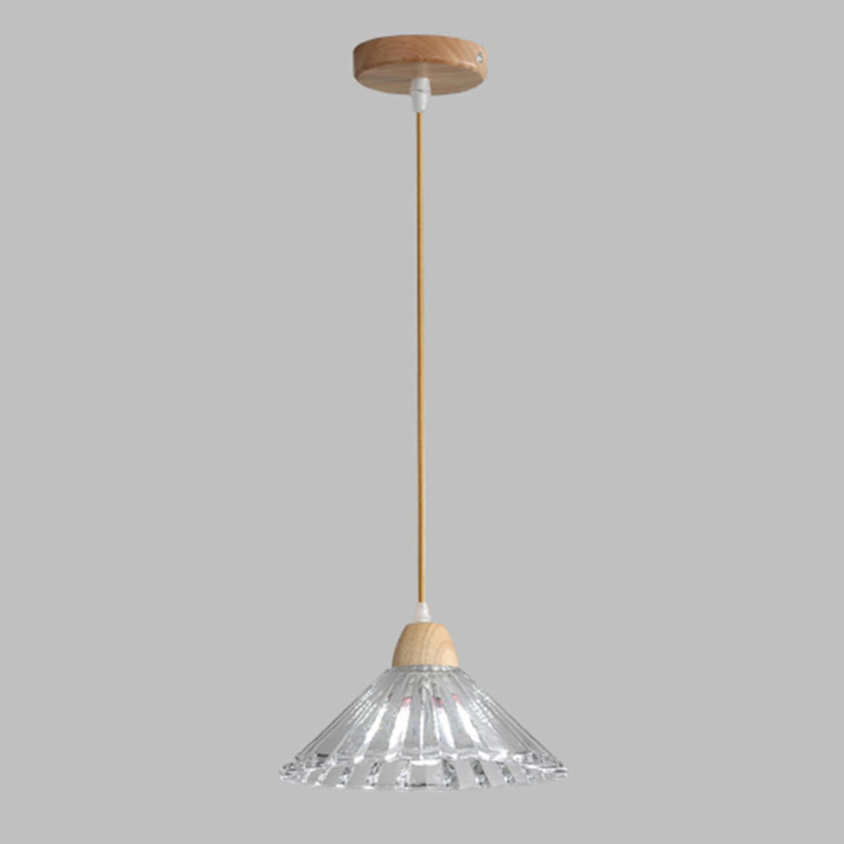 Modern Burlywood Wood Color Clear Glass Cone Pendant Light Image - 2