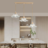 Modern Burlywood Wood Color Clear Glass Cone Pendant Light Image - 20