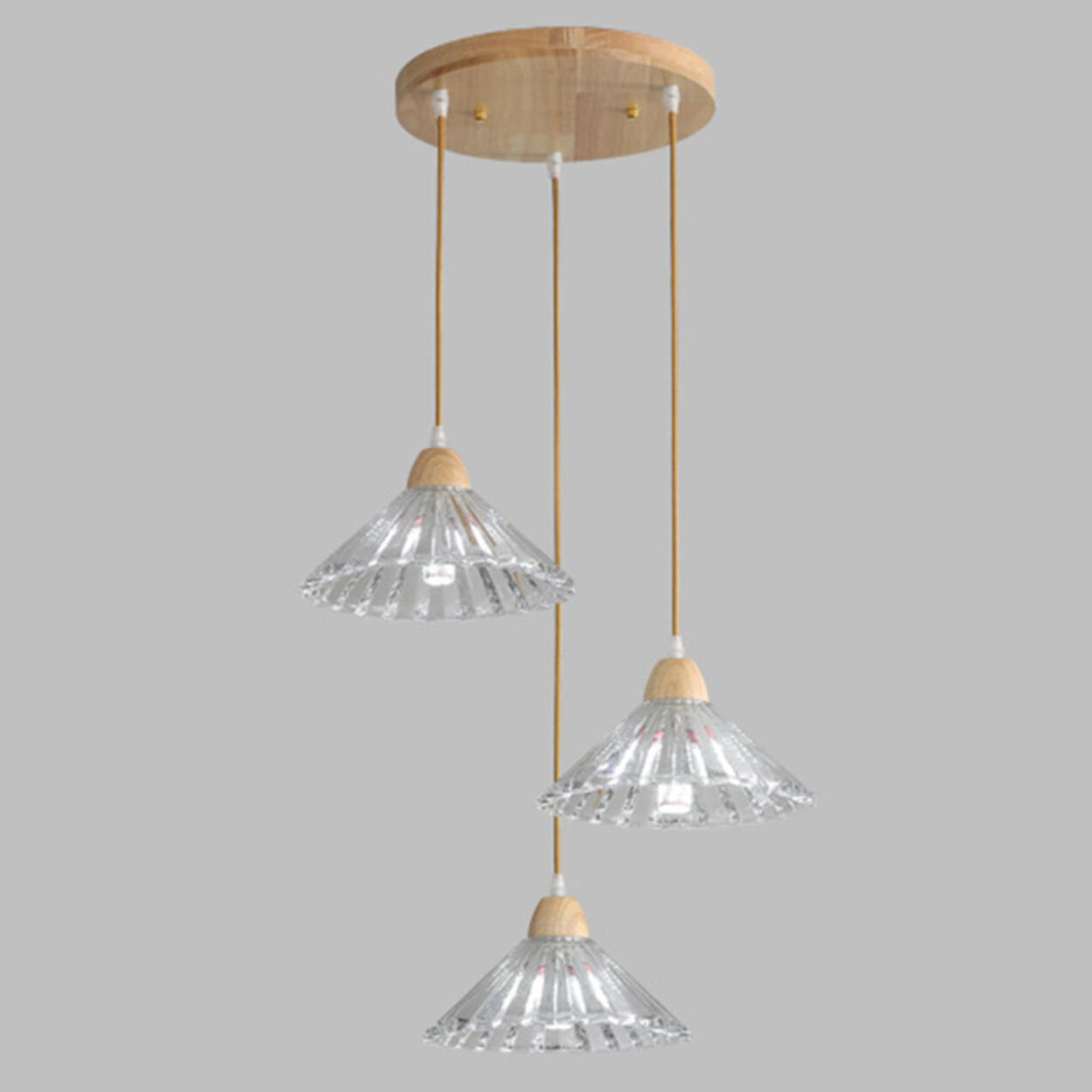 Modern Burlywood Wood Color Clear Glass Cone Pendant Light Image - 4