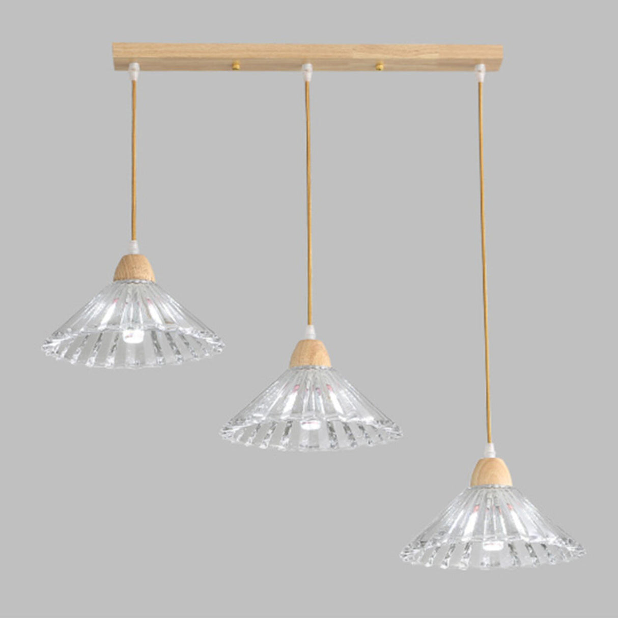 Modern Burlywood Wood Color Clear Glass Cone Pendant Light Image - 5