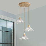 Modern Burlywood Wood Color Clear Glass Cone Pendant Light Image - 6