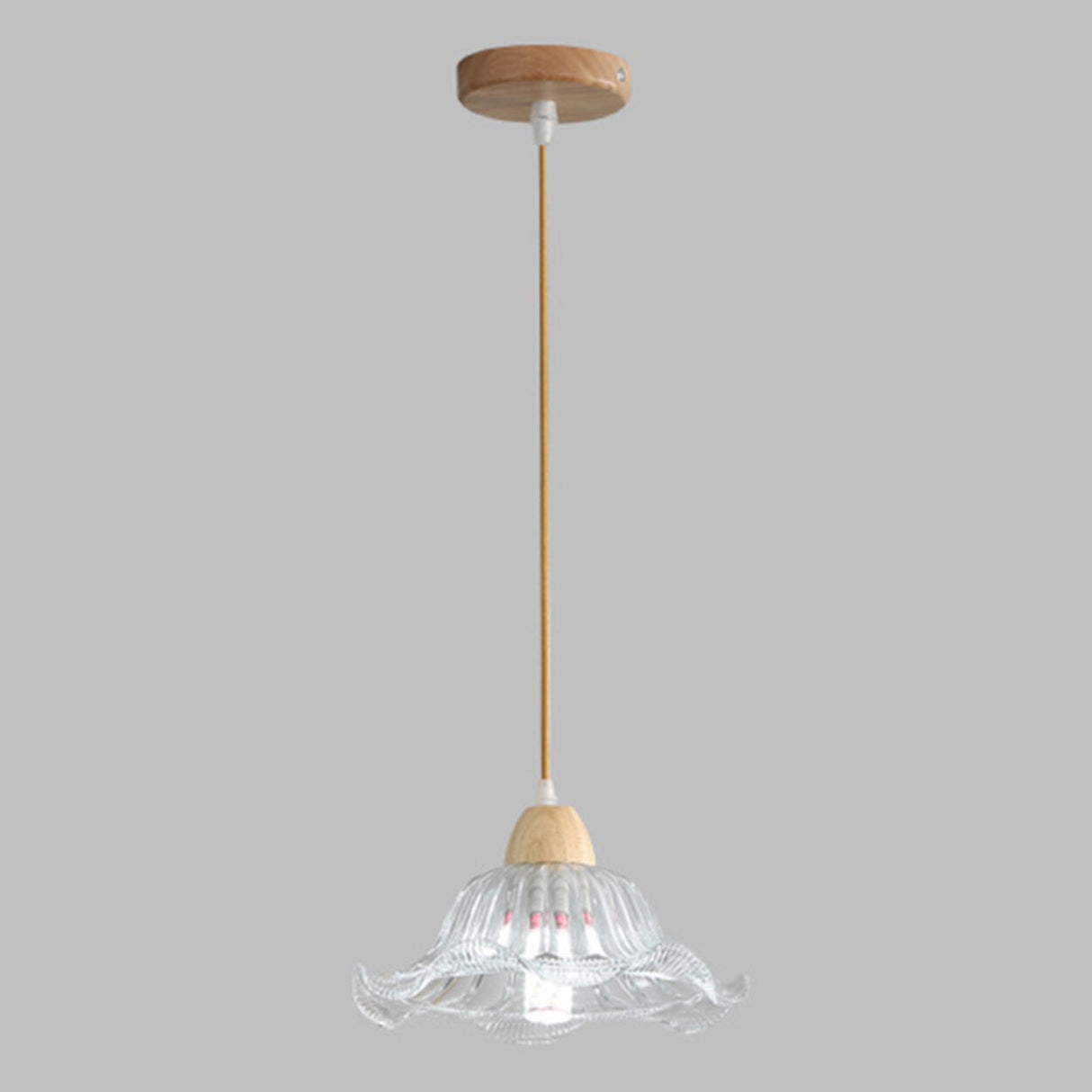 Modern Burlywood Wood Color Clear Glass Cone Pendant Light Image - 8