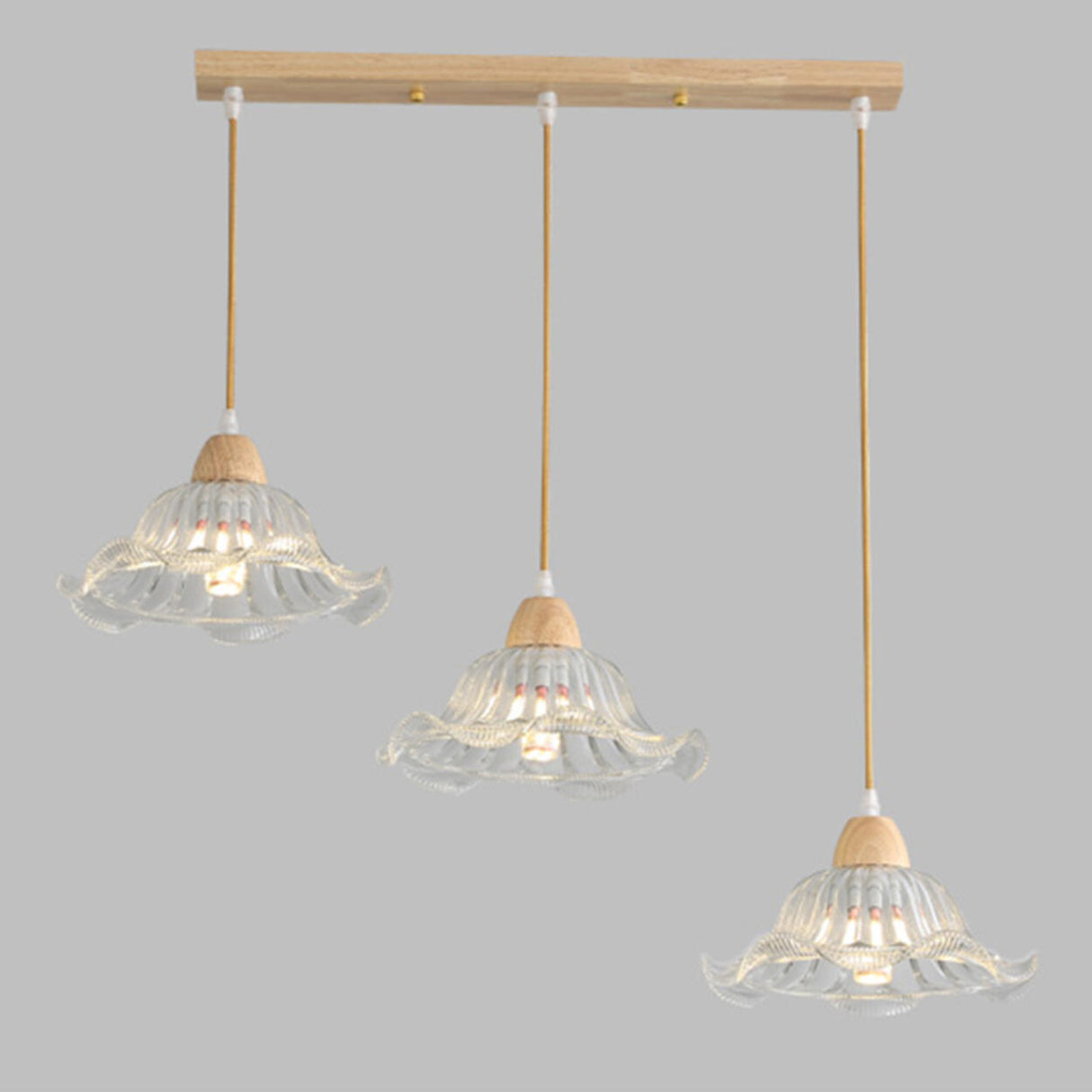 Modern Burlywood Wood Color Clear Glass Cone Pendant Light Image - 9