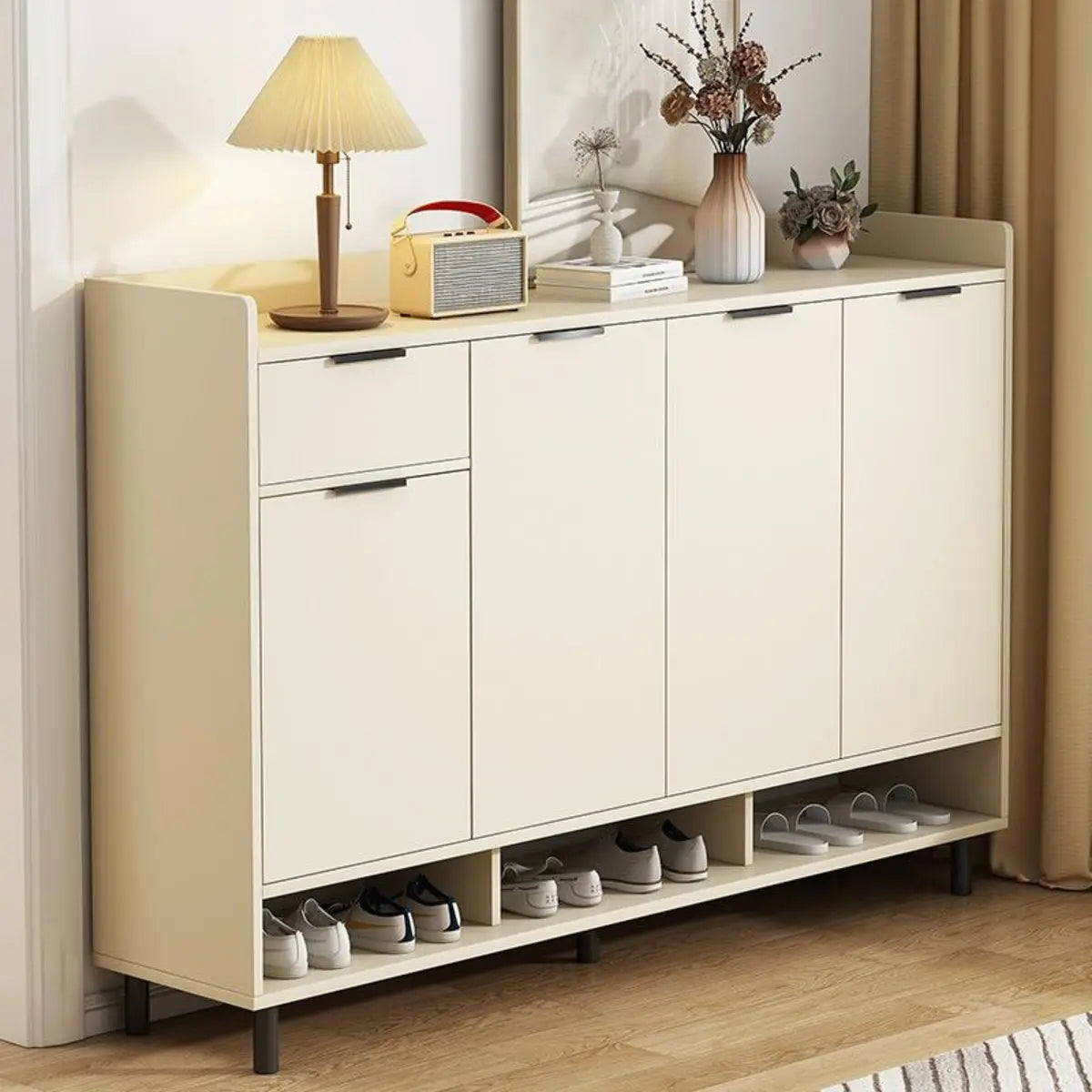 Modern Cabinet Wood Hallway Beige Large Shoe Storage Unit Image - 1