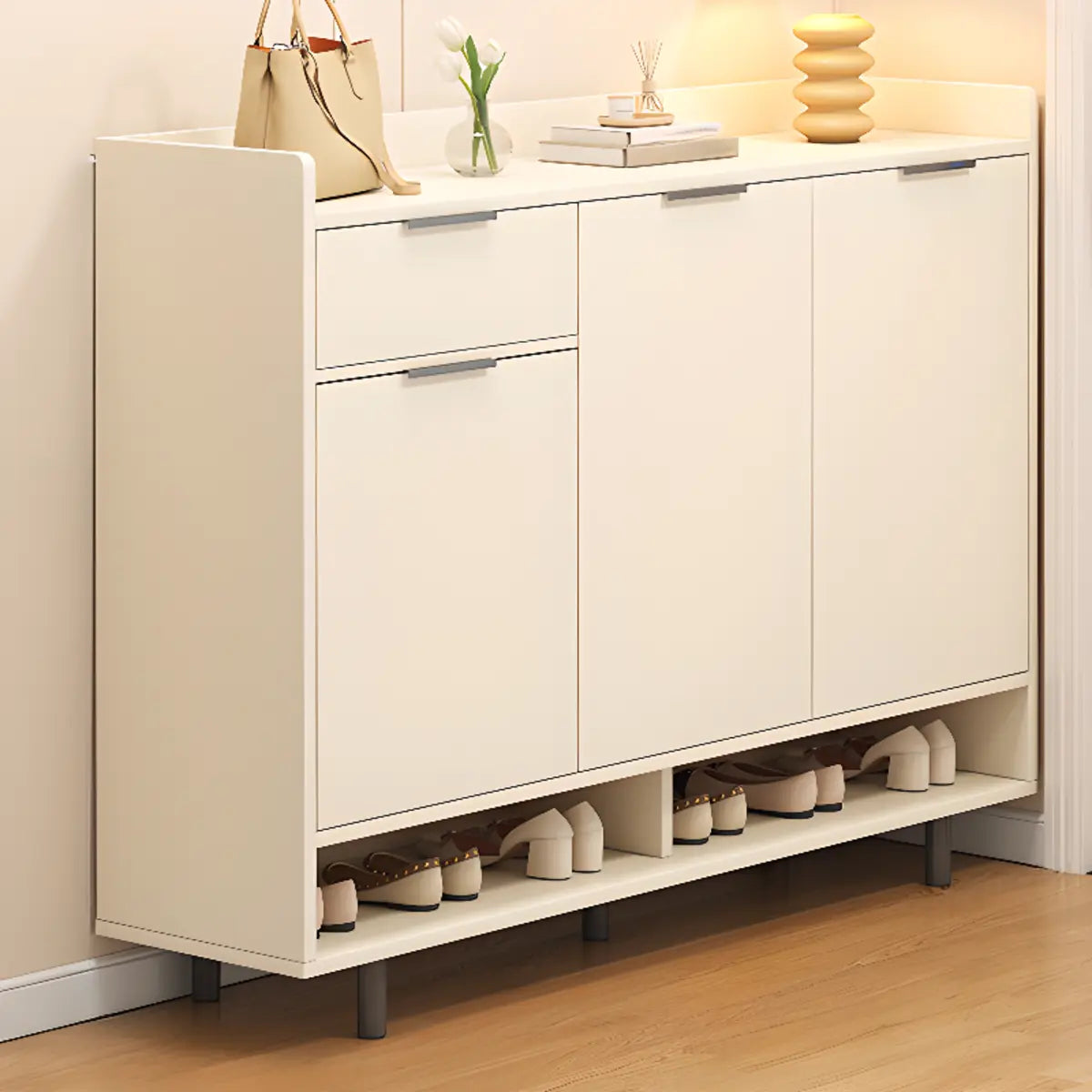 Modern Cabinet Wood Hallway Beige Large Shoe Storage Unit Image - 14