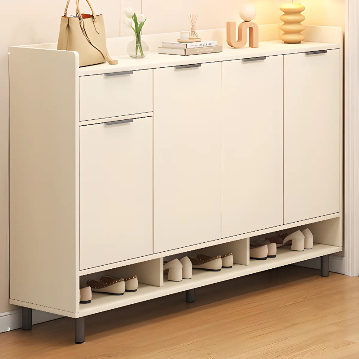 Modern Cabinet Wood Hallway Beige Large Shoe Storage Unit Image - 16