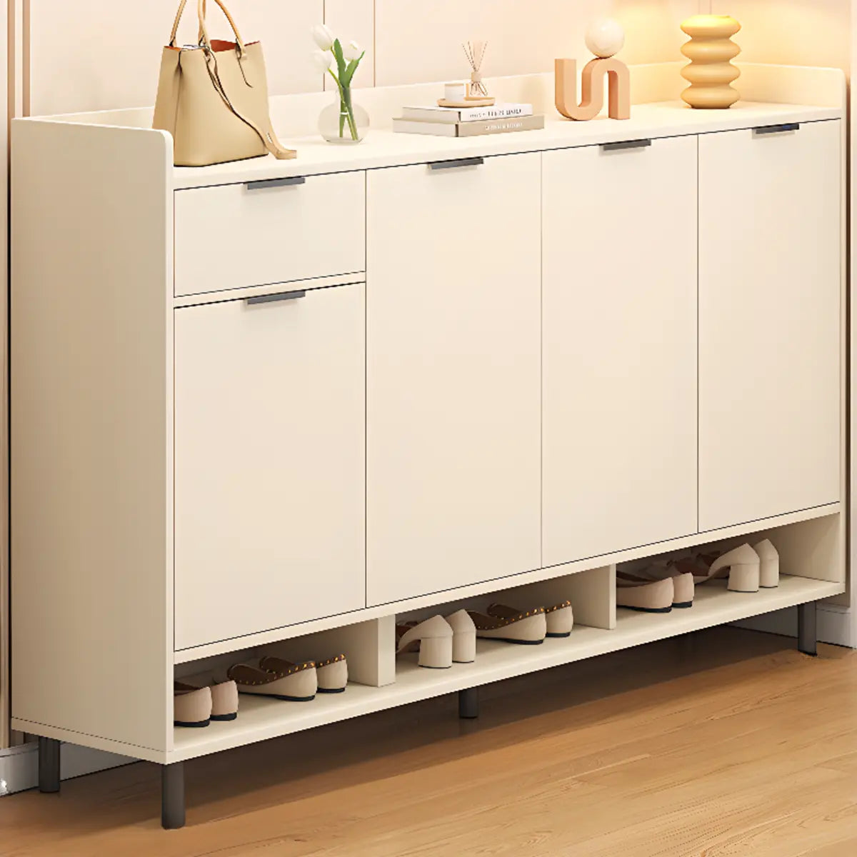 Modern Cabinet Wood Hallway Beige Large Shoe Storage Unit Image - 4