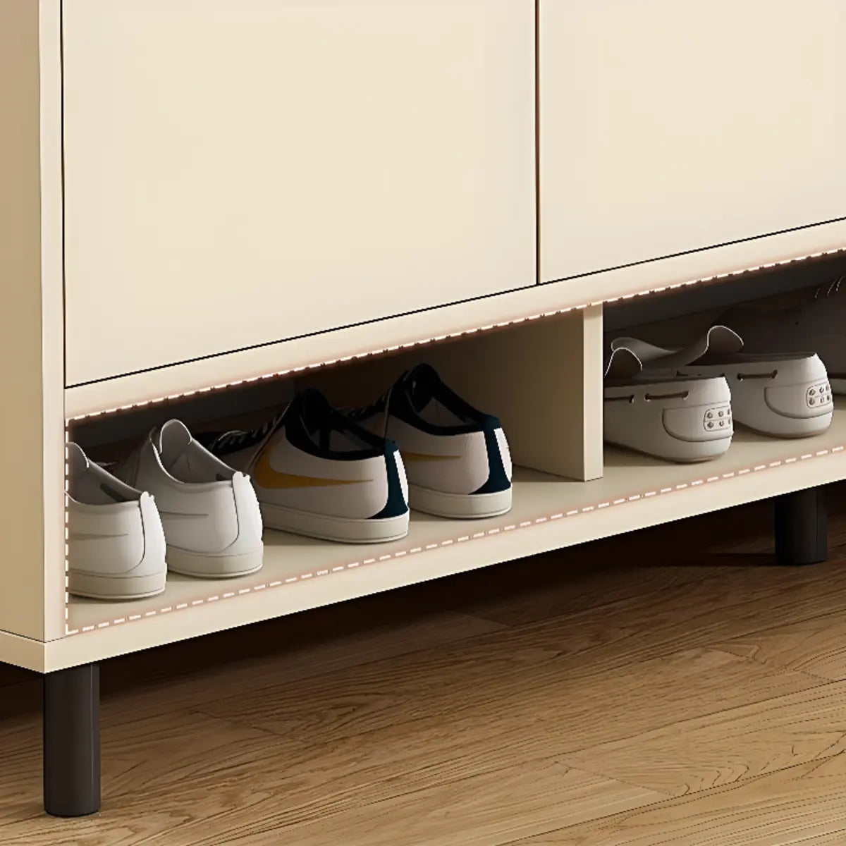 Modern Cabinet Wood Hallway Beige Large Shoe Storage Unit Image - 7