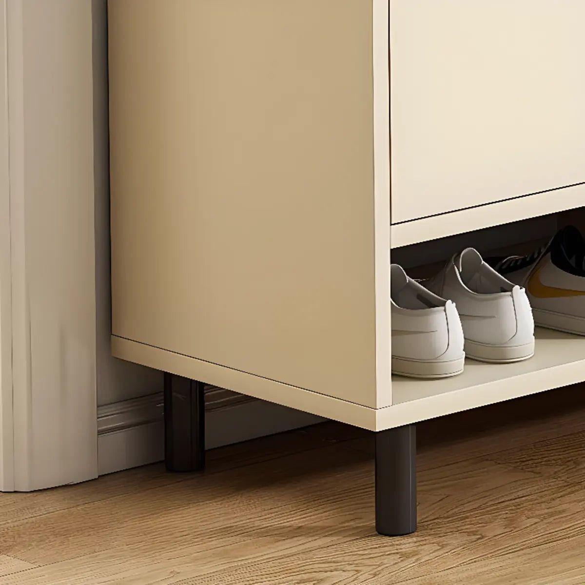 Modern Cabinet Wood Hallway Beige Large Shoe Storage Unit Image - 8