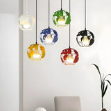 Modern Cafe Colorful World Map Metal Globe Pendant Light Image - 1