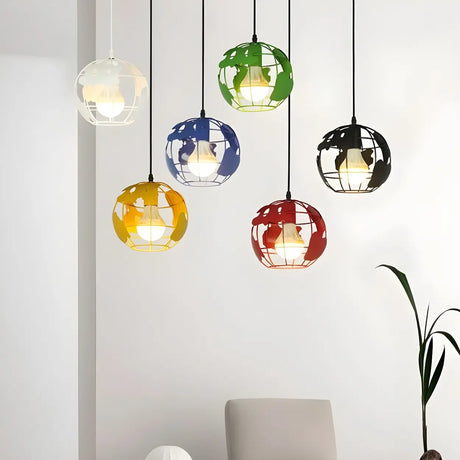 Modern Cafe Colorful World Map Metal Globe Pendant Light Image - 1