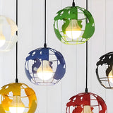 Modern Cafe Colorful World Map Metal Globe Pendant Light Image - 12