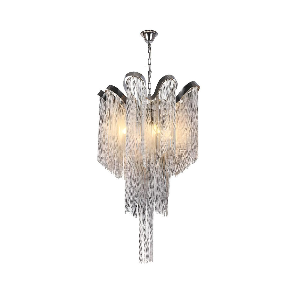 Modern Cascading Silver Metal Chain Fringe Tassel Chandelier Image - 4