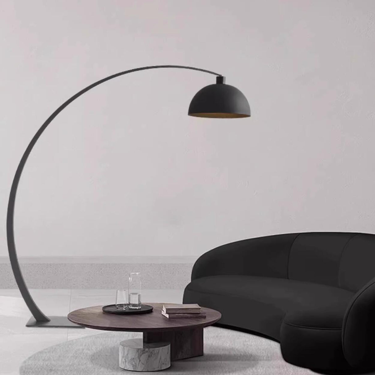 Modern Cast Iron Black Arc Dome LED Floor Lamp Image - 4