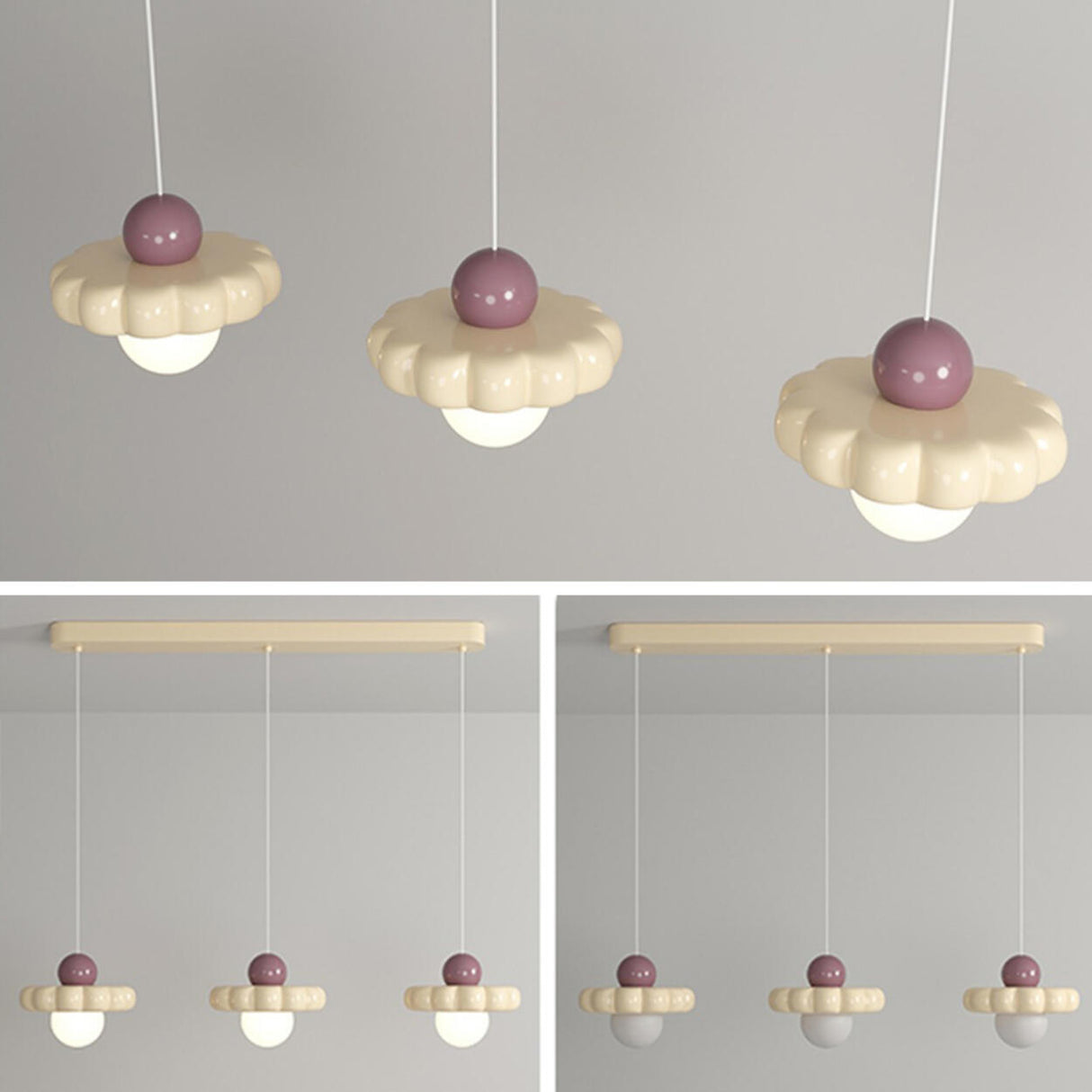 Modern Chalk Resin Trio Metal Globe Pendant Lights Image - 13