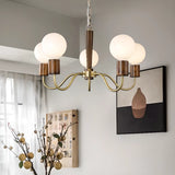 Nordic Geometric Wood Living Room Walnut Chandelier Image - 1