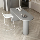 Modern Chic Gray Oval Metal Wood Bistro Bar Table Image - 2