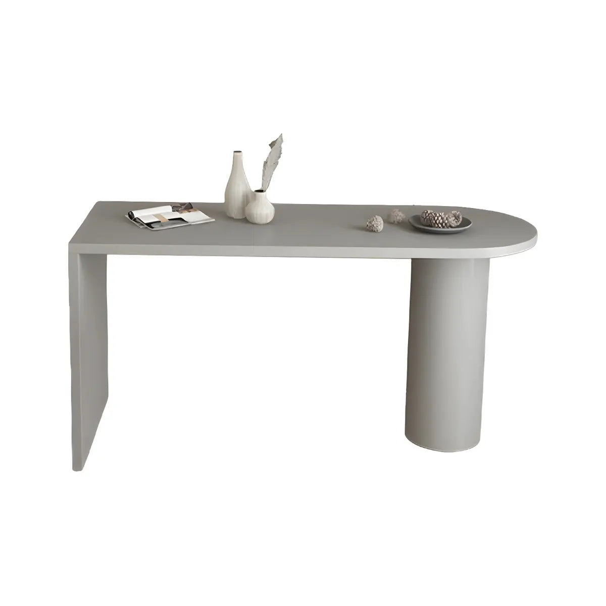 Modern Chic Gray Oval Metal Wood Bistro Bar Table Image - 5