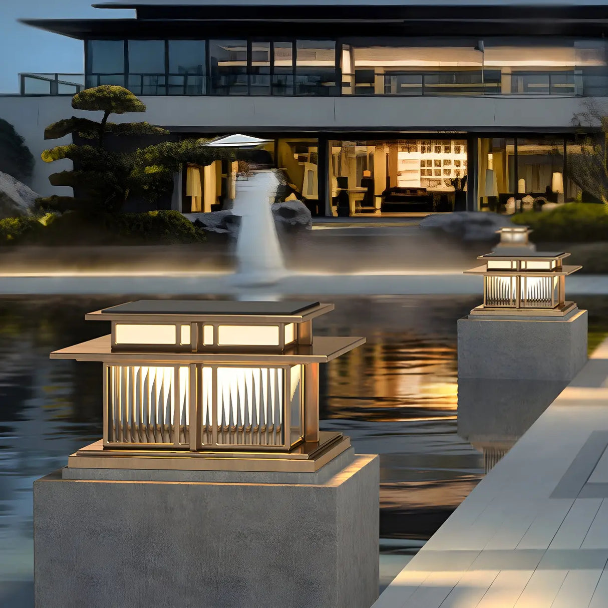 Modern Chic Solar Square Metal Outdoor LED Pillar Lamp Image - 14