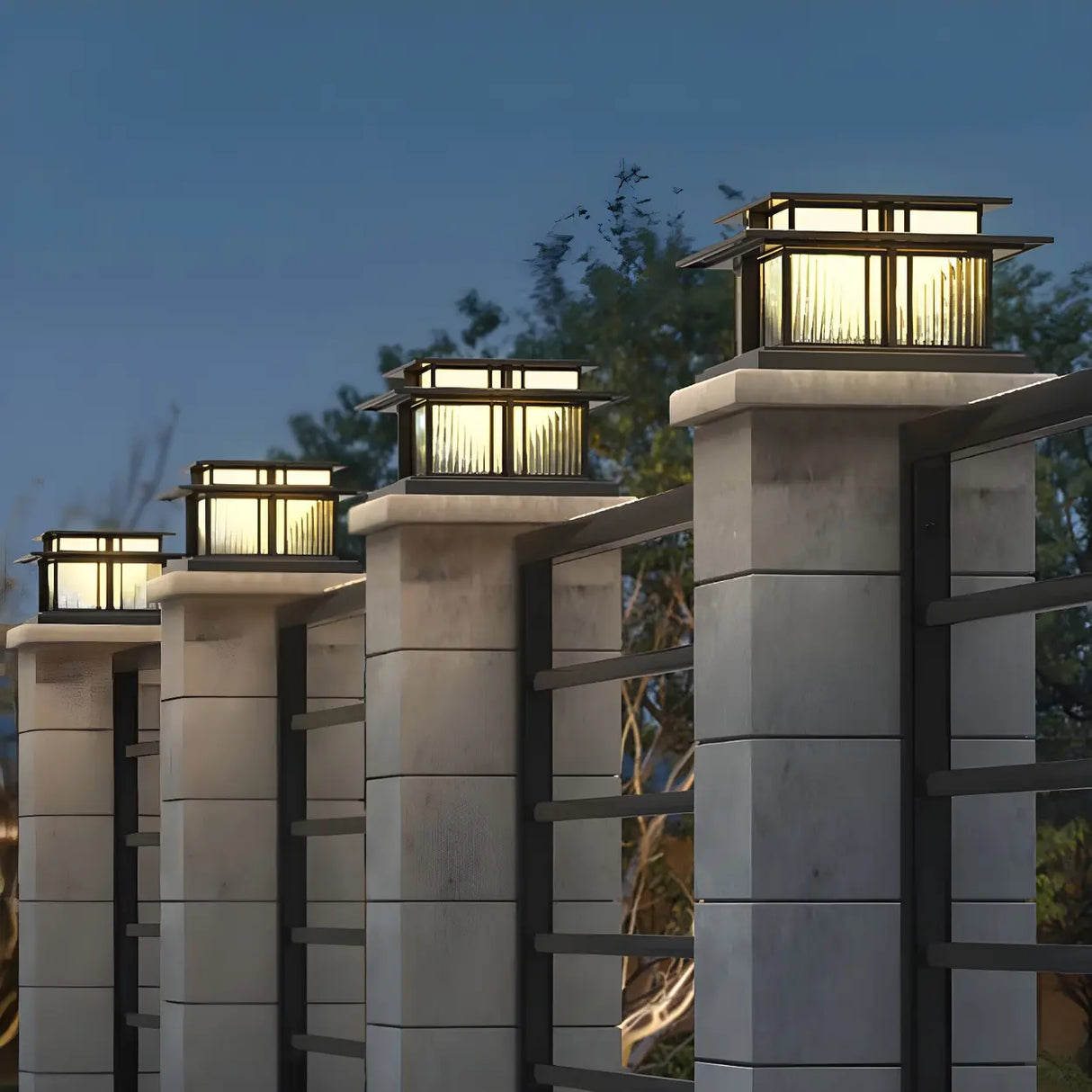 Modern Chic Solar Square Metal Outdoor LED Pillar Lamp Image - 6