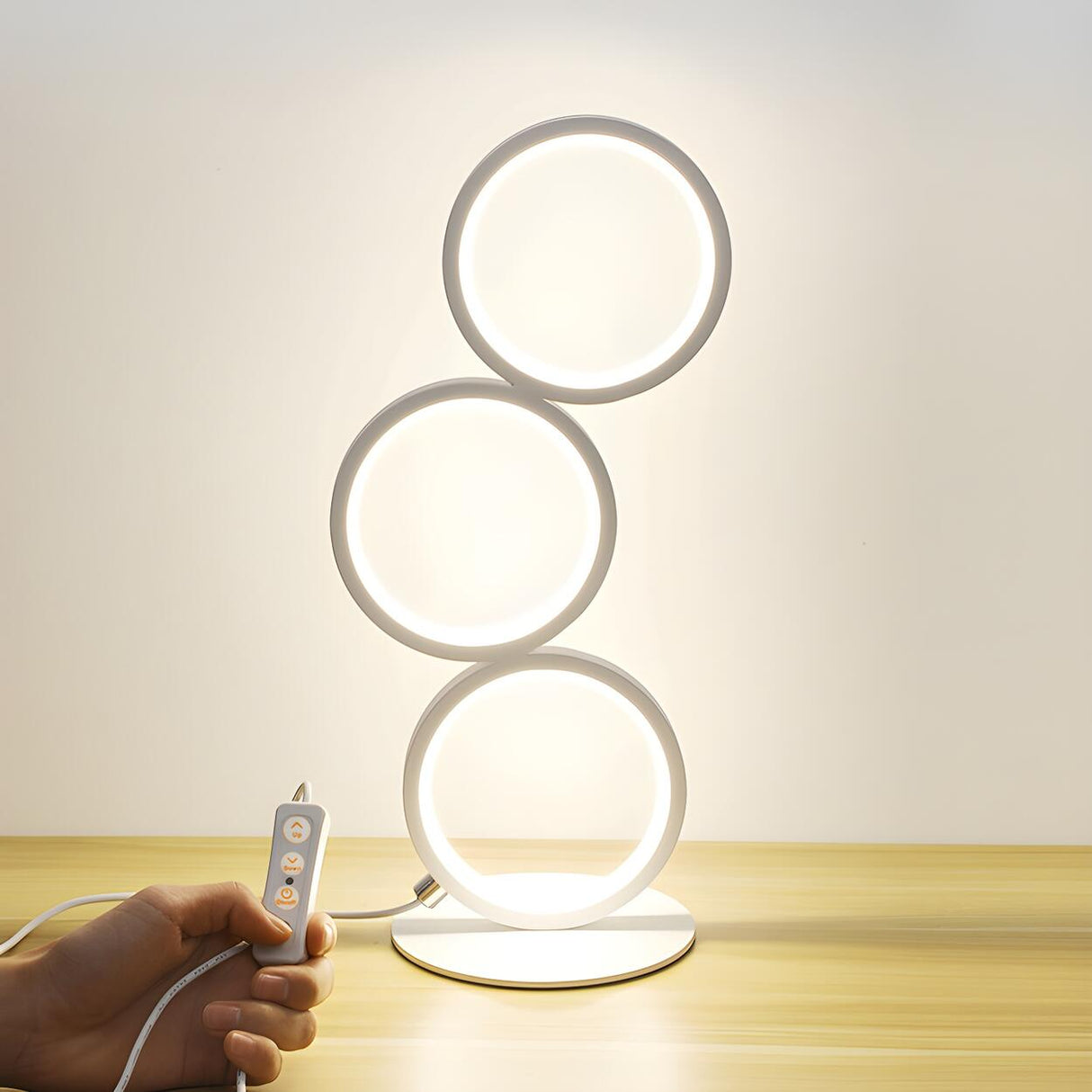 Modern Chic Triple Circle LED Metal Frame Table Lamp Image - 13