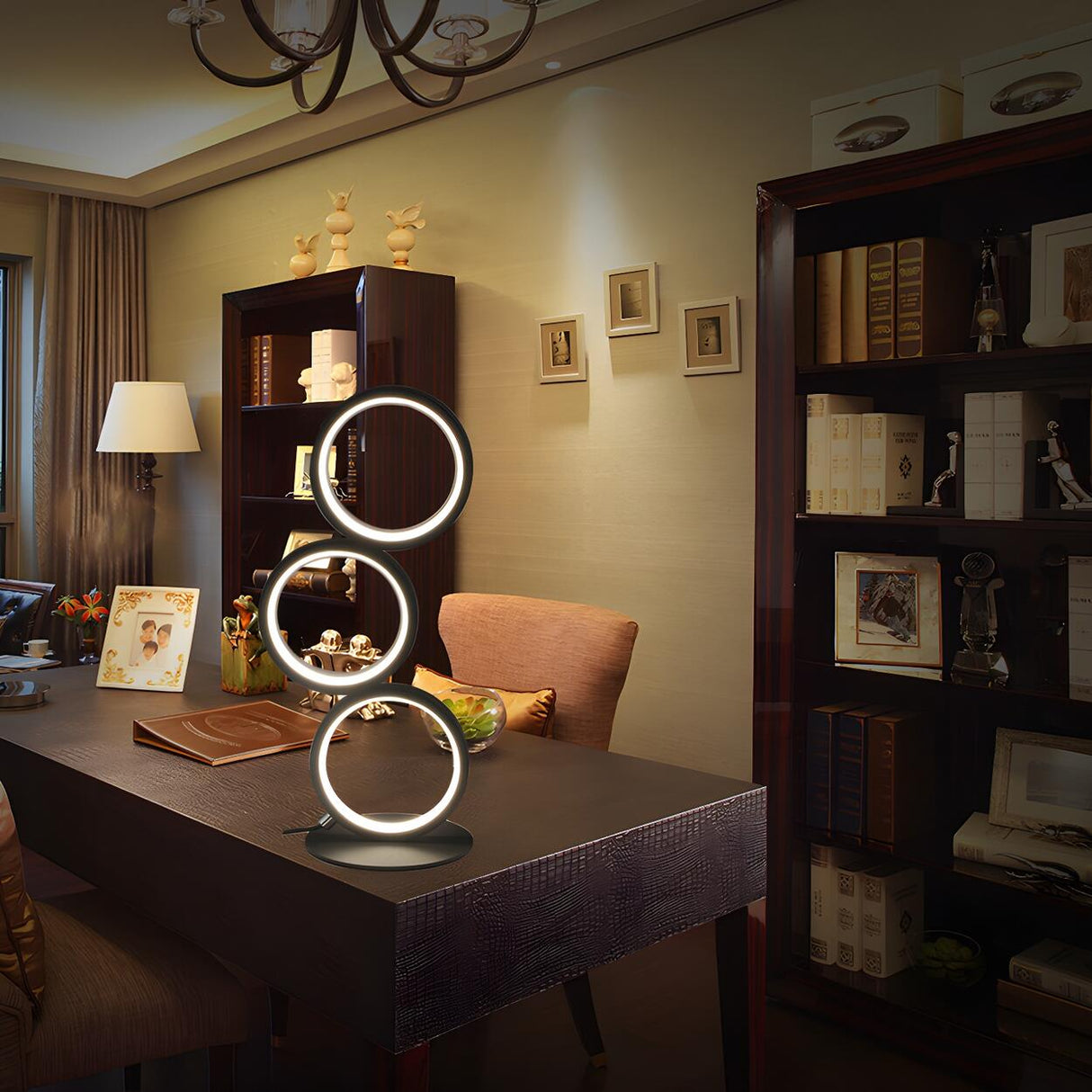 Modern Chic Triple Circle LED Metal Frame Table Lamp Image - 3