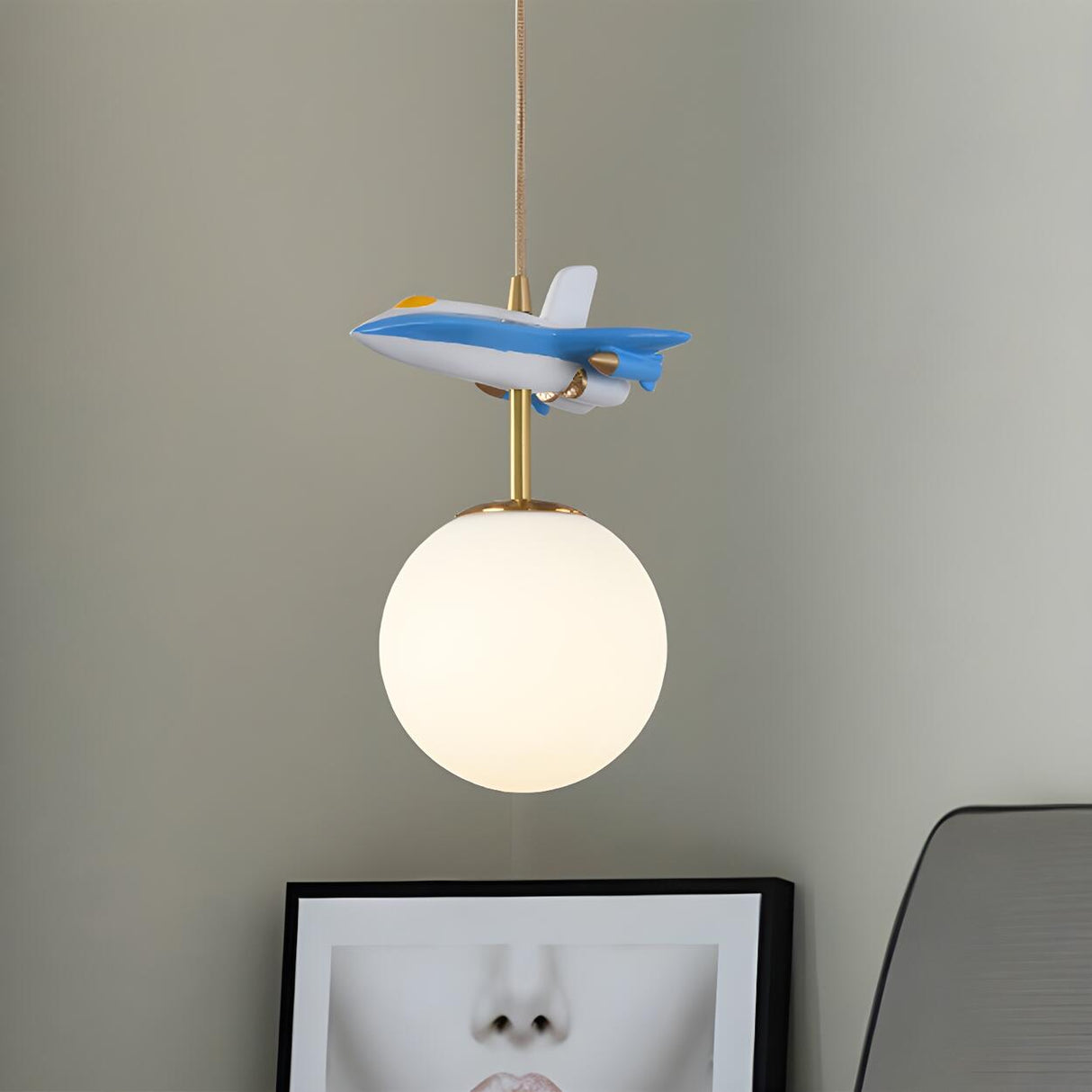 Modern Children Room Airplane Globe Pendant Light Image - 2