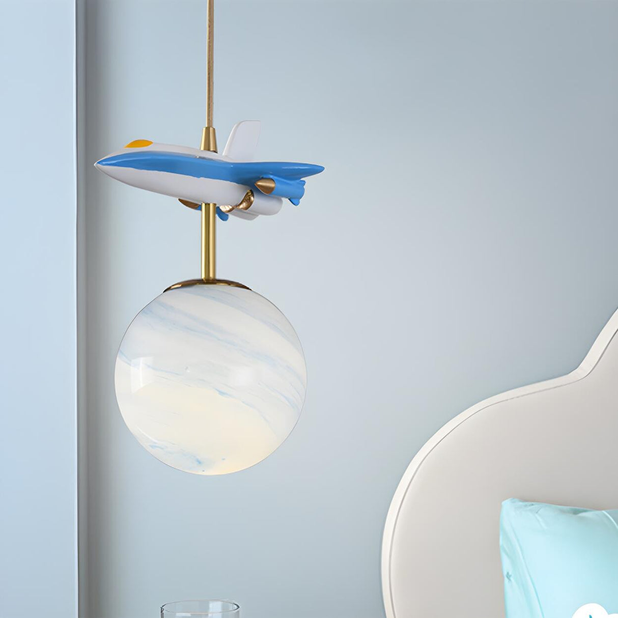 Modern Children Room Airplane Globe Pendant Light Image - 4