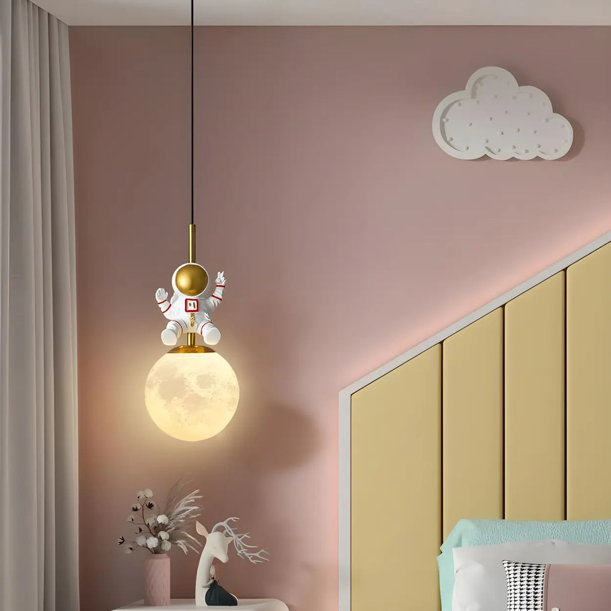 Modern Children Room Astronaut Planet Pendant Light Image - 1