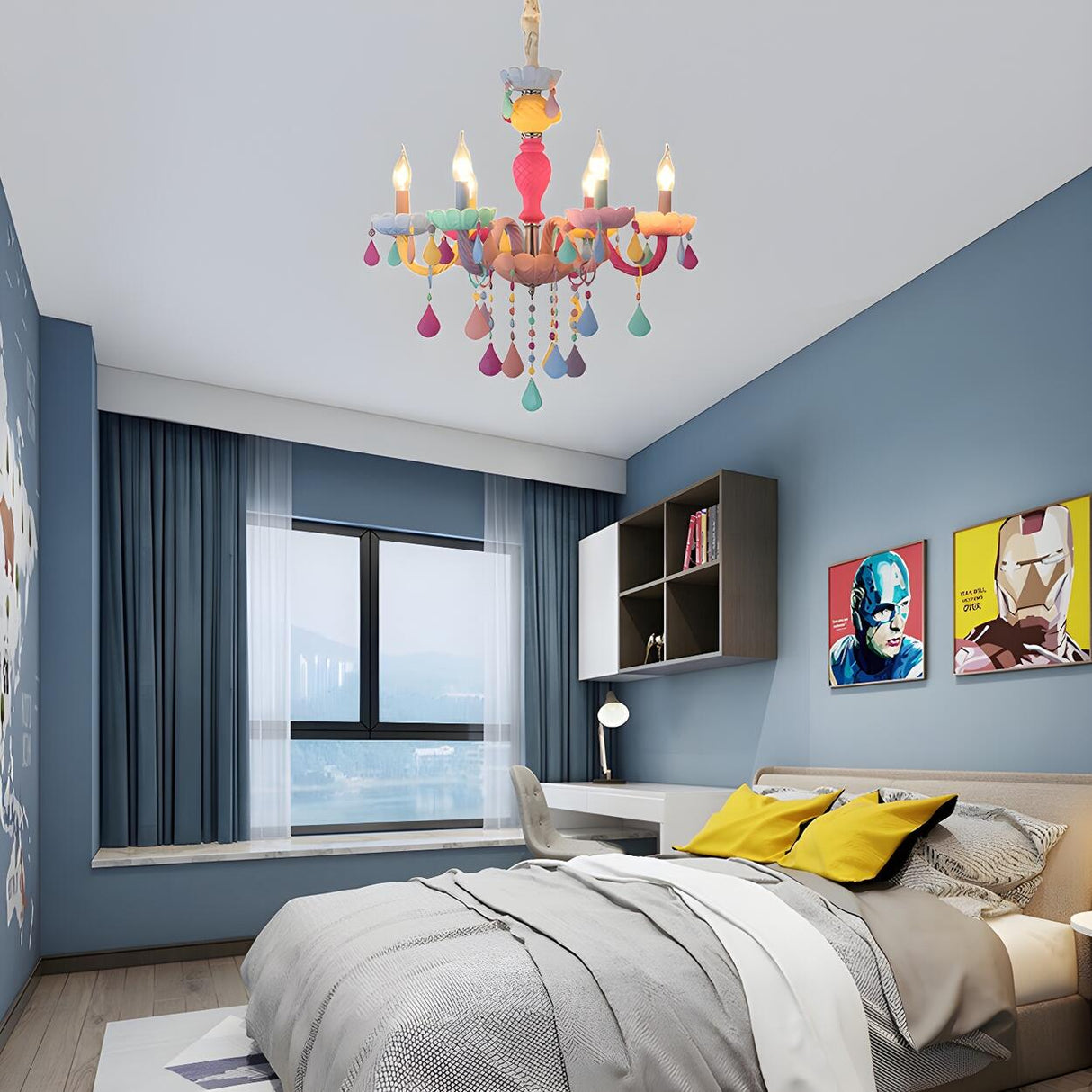 Modern Children Room Colorful Crystal Candle Chandelier Image - 2